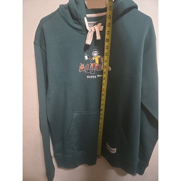 Life Is Good Hoodie Mens Mediu Green Logo Pullover Fleece Happy Hour Camping NEW - Picture 9 of 12